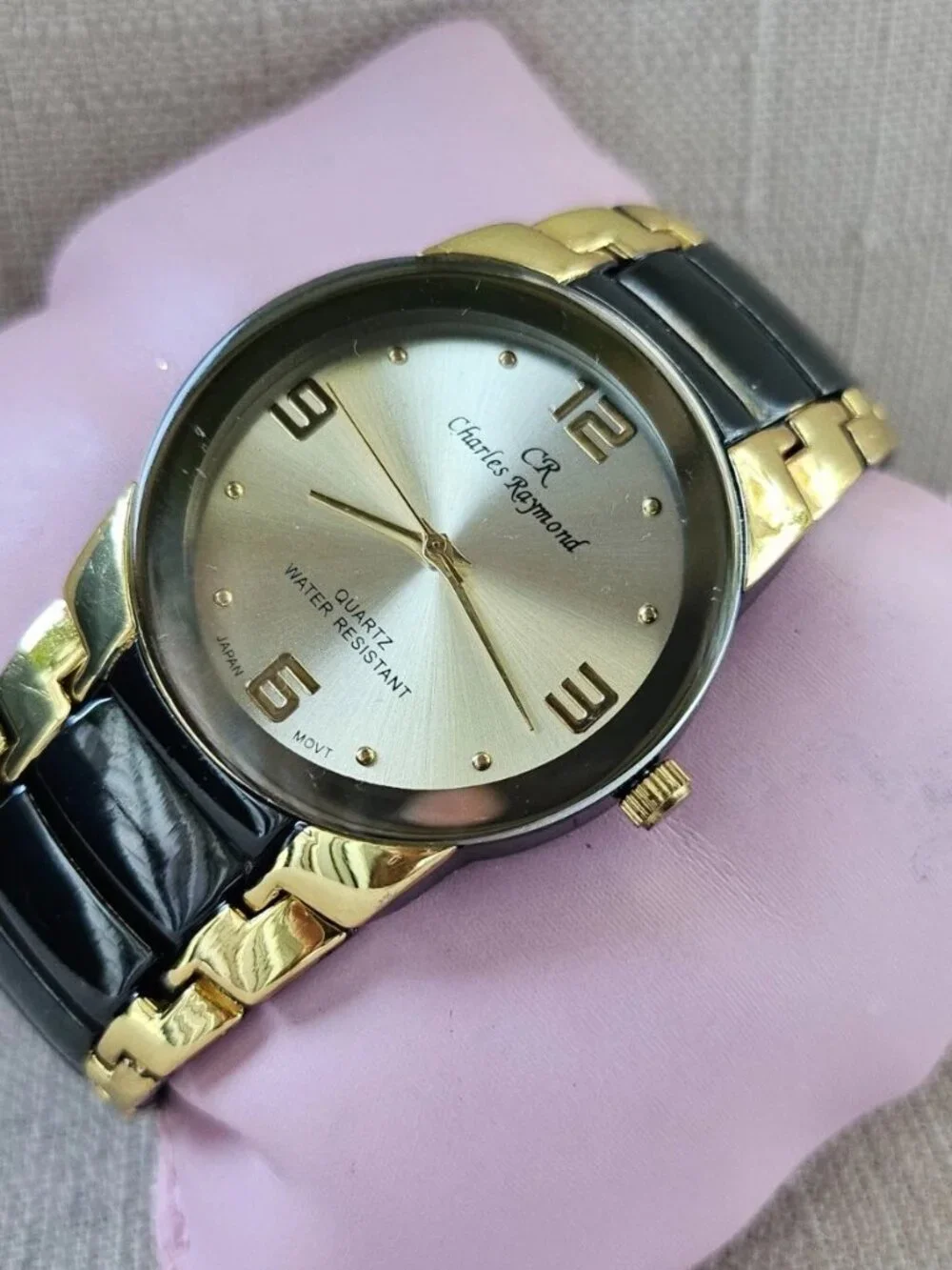 Charles Raymond Men Wristwatch Black/Gold Dual Tone Analog Quartz Wrist Watch